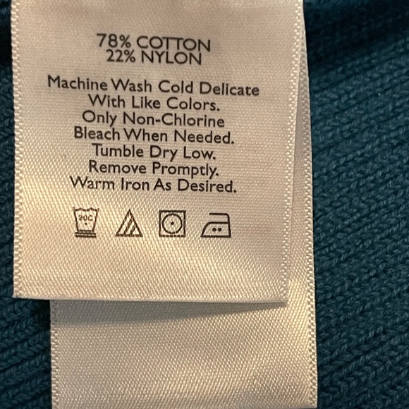 EDDIE BAUER TALL XL WOMEN’S COTTON ZIP MOCK TURTLE TEAL SWEATER - Picture 3 of 5